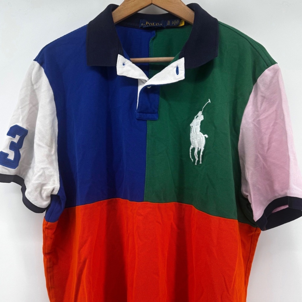 Polo Ralph Lauren Mens XL Colorblock Big Pony Polo Shirt Classic Fit Multi Color